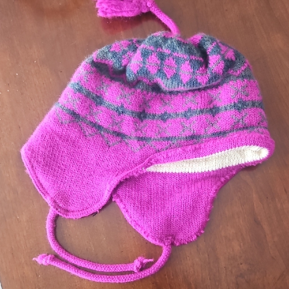 Capello Ski Hat Ear Flaps Pink/Purple Gray Ladies Small Kids Large Made Canada